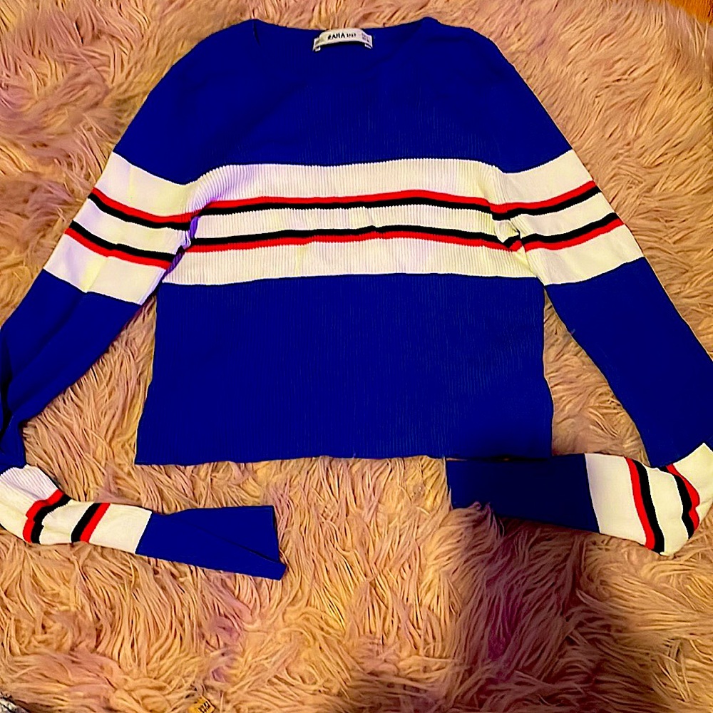 Red, White, and blue cropped ‘Zara’ shirts for $35